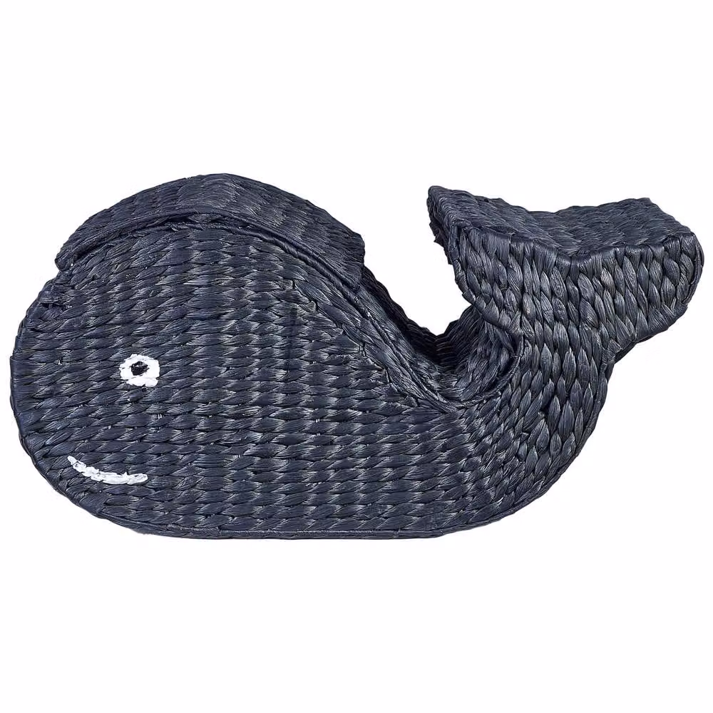 Wyld and Coco Whale-Shaped Open Weave Wicker Storage Basket with Lid, Black, W/D/H: 33.0 x 30.0 cm – 3