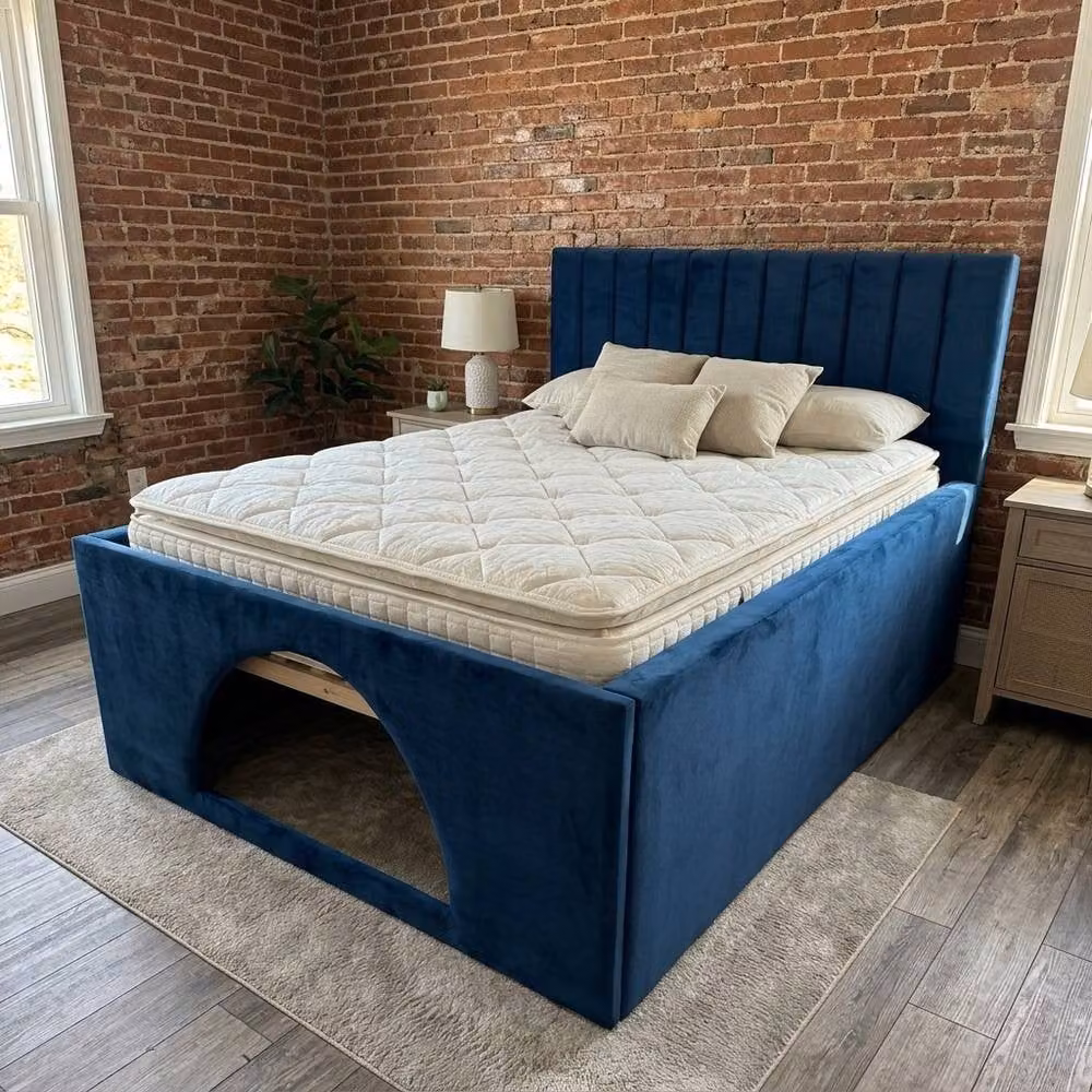 Soft Snooze Beds Modern Upholstered Velvet Bed Frame with Built-in Dog Bed and Lift-up Storage in Silver, W/D/H: 120 x 200 cm – 1