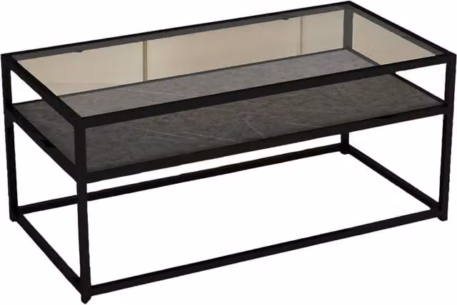 Pirlo Plush Modern Rectangular Glass and Metal Coffee Table in Black