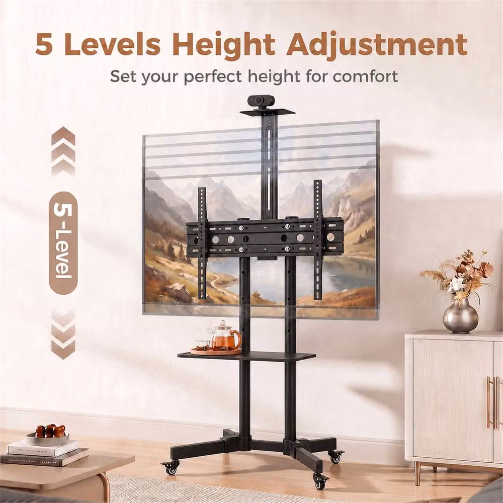 HOMCOM Mobile TV Stand on Wheels for 32-75 Inch Screens, Height Adjustable, Black – 4