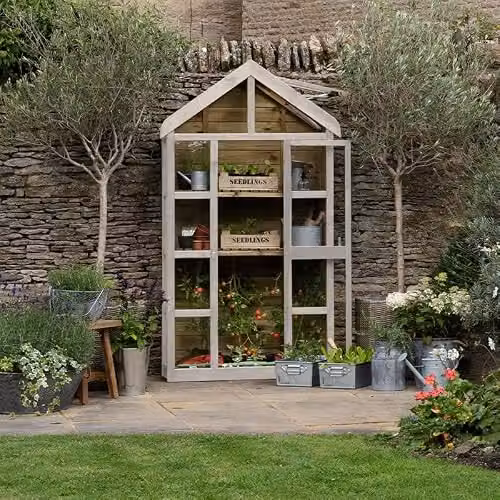 Forest Garden Georgian Wall Greenhouse with Auto Vent, Green and Natural Timber, W/D/H: 115 x 46 x 183 cm – 3