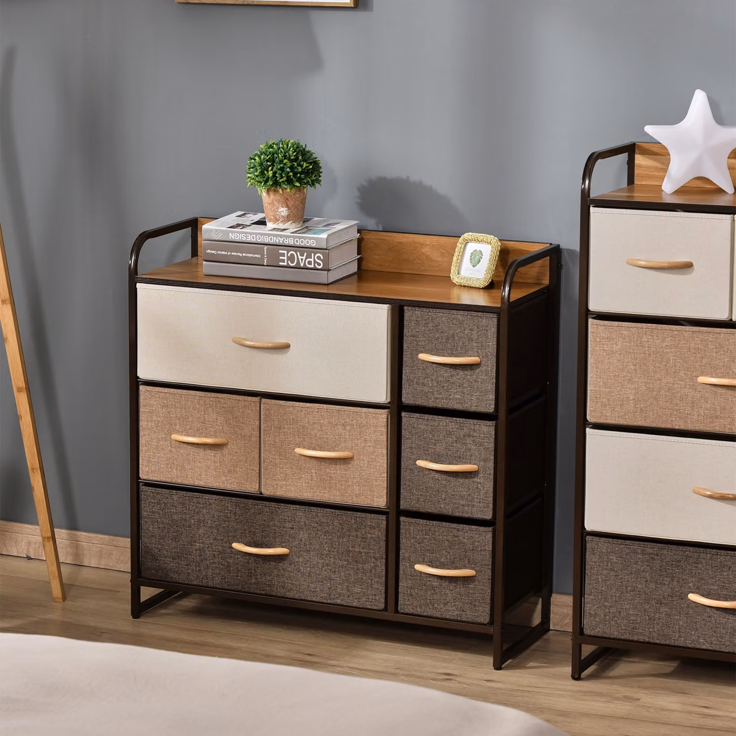 HOMCOM Multicoloured Dresser with 7 Linen-Feel Fabric Drawers and Metal Frame – 2
