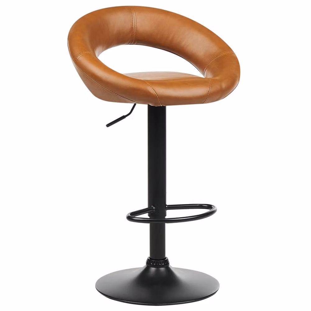 Wyld and Coco Set of 2 Golden Brown Faux Leather Bar Stools with 360 Degree Swivel and Gas Lift – 3