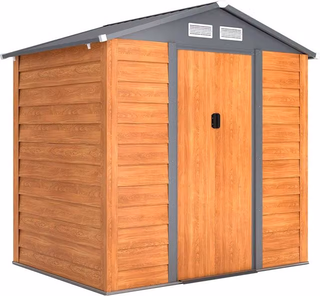 Rolipo Metal Garden Shed with Sliding Door and Vents, Brown, H 200 cm x W 152.4 cm x D 152.4 cm – 1