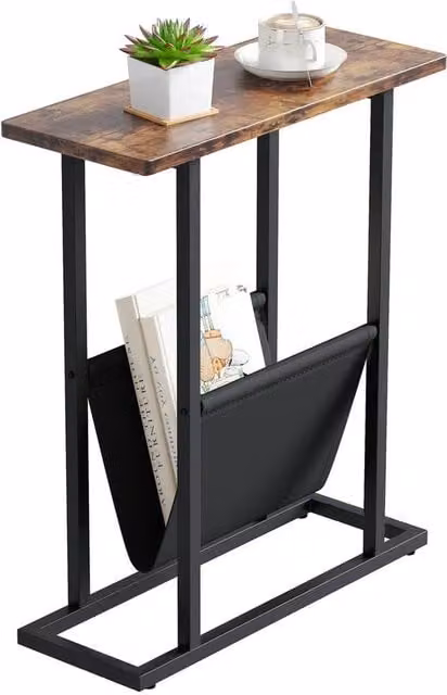 FORGEVIO Small Narrow Side Table in Rustic Brown with Sled Base – 1