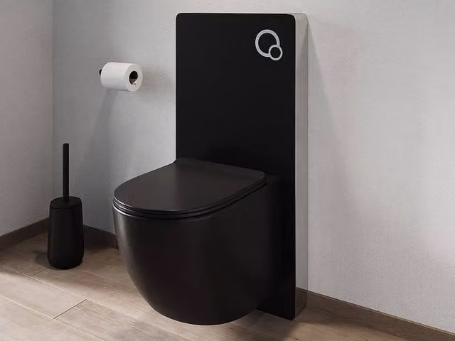 Vente-unique Wall-Mounted Ceramic Toilet Pack with Decorative Support Frame in Matt Black – 1