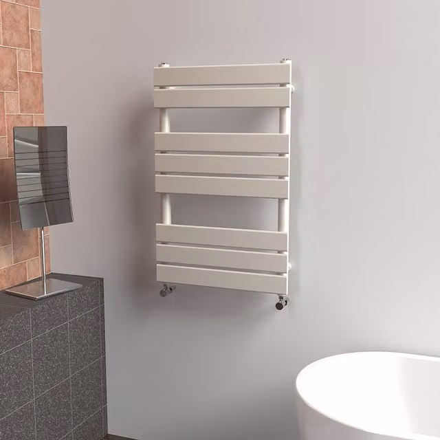 Lux Heat Flat Coloured Towel Radiator in Stone White, H 800 x W 500 mm