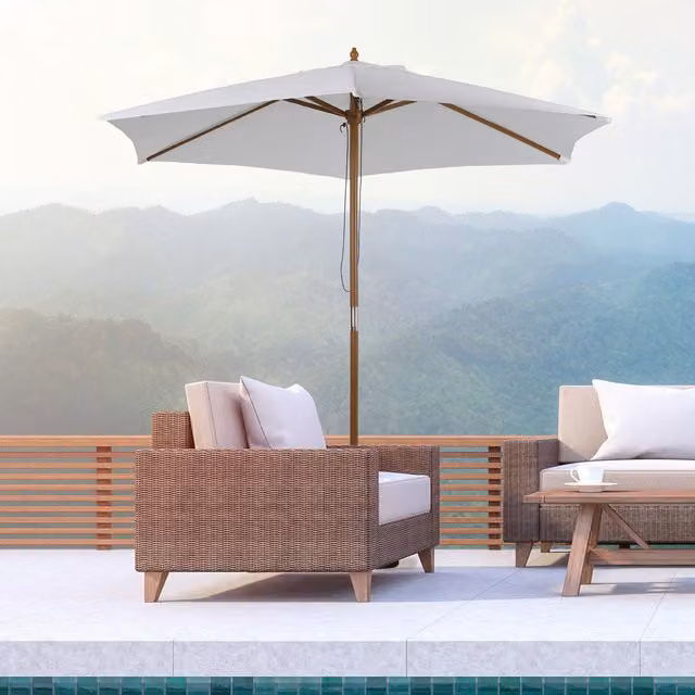 Outsunny White Wood Garden Parasol with Central Pole, 2.5 m