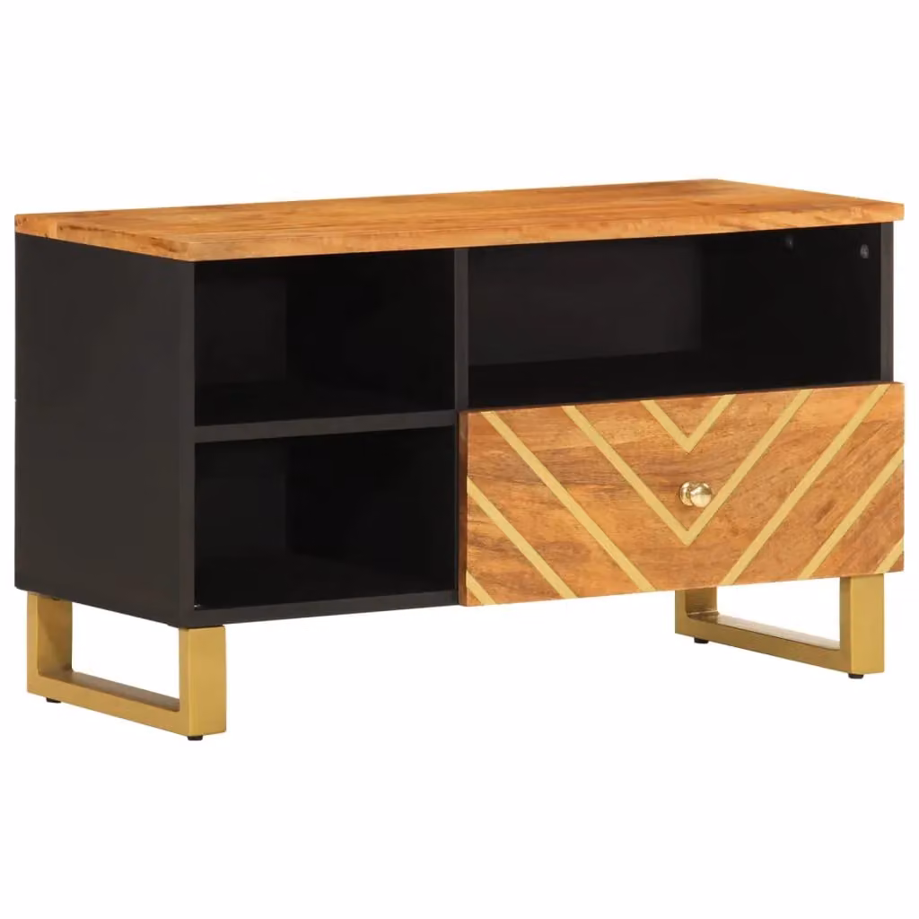 Berkfield Home Industrial Mango Wood TV Cabinet in Brown and Black, W/D/H: 80 x 33.5 x 46 cm – 2