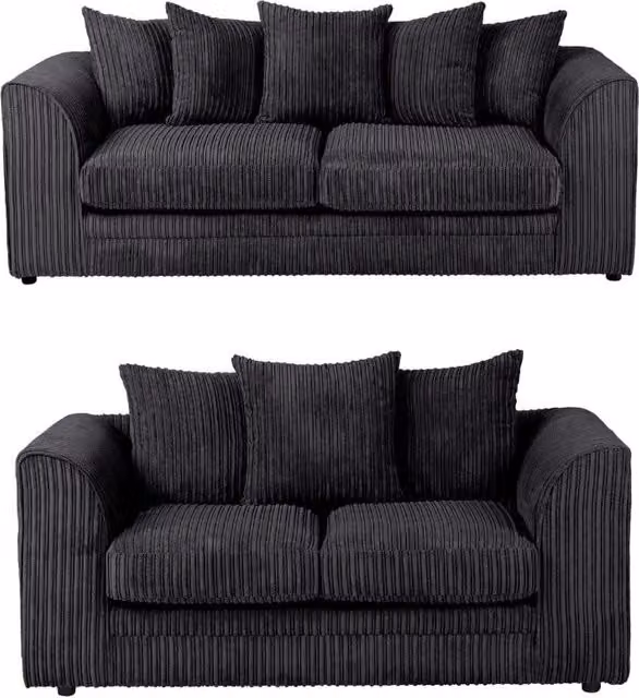 SquareBoxx Lennox 3+2 Upholstered Sofa Set in Black
