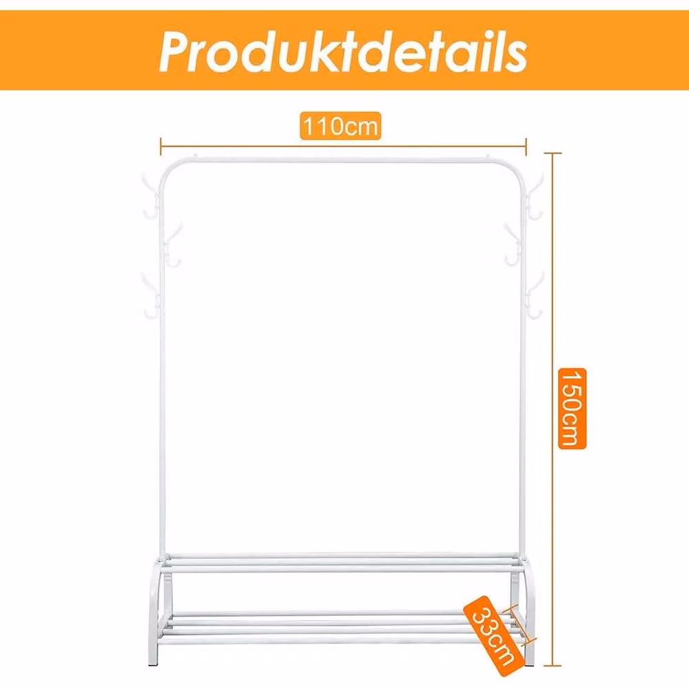 EONLION White Metal Clothes Rail and Shoe Rack with Lacquered Garment Hanging Stand – 2