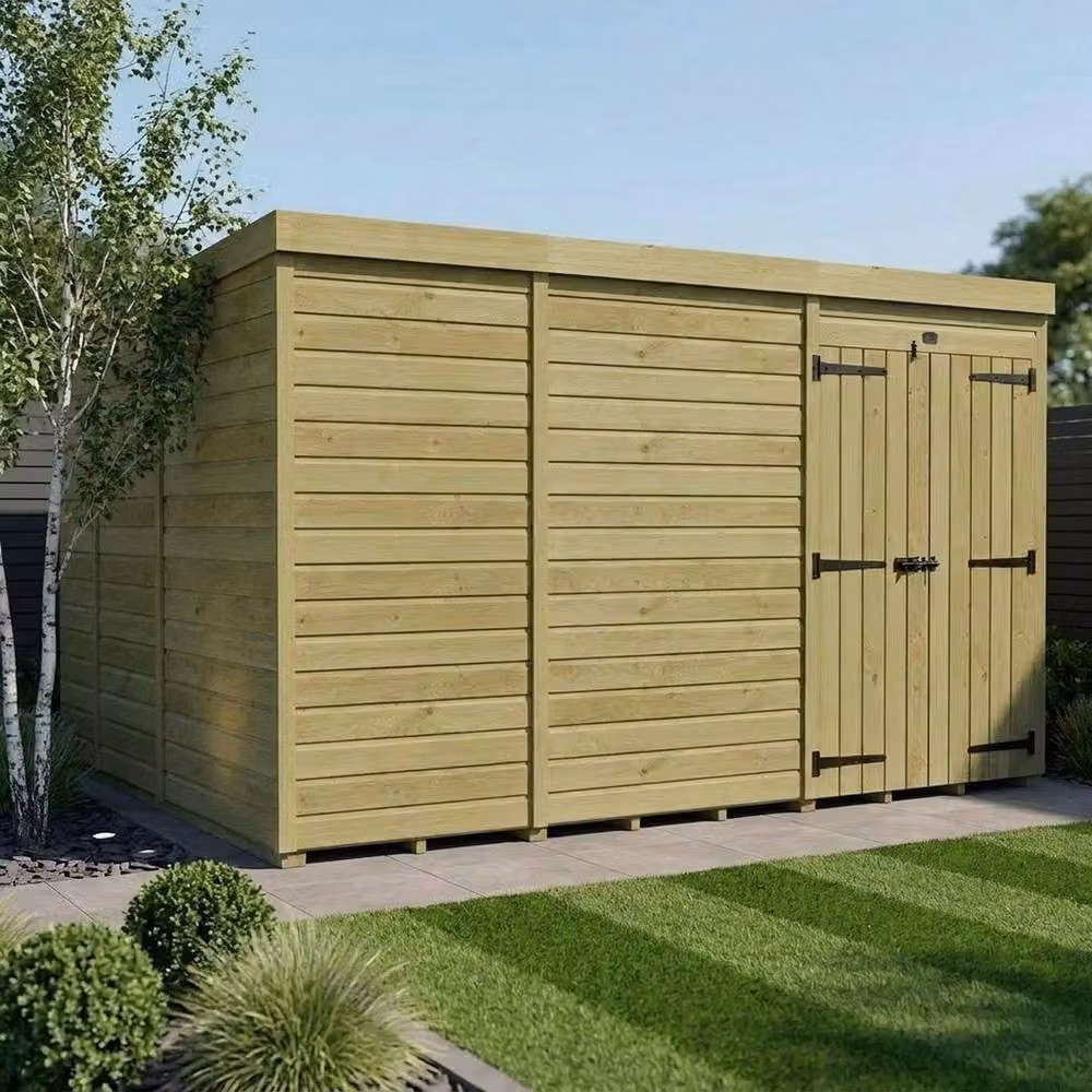 Buttercup Farm Pent Garden Shed with Double Doors in Brown Timber, W: 335.3 cm, D: 274.3 cm, H: 210 cm – 2