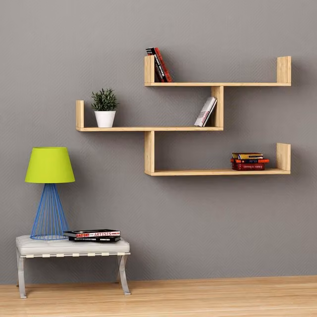 Decortie Tibet Wall-Mounted Modern Bookcase Display Unit in Natural, Width: 120 cm, Height: 66.4 cm – 2