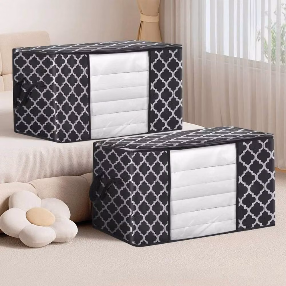 KORVIXA 3-Pack 90L Zipped Fabric Storage Bags for Clothes in Black, W/D/H: 50 x 40 x 45 cm – 4