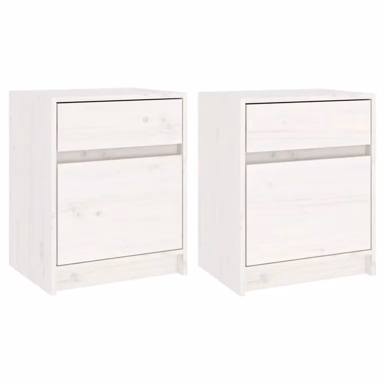Berkfield Home Set of 2 White Solid Pinewood Bedside Cabinets, W: 40 cm, D: 31 cm, H: 50 cm