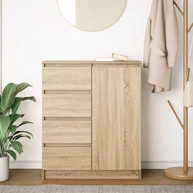 Berkfield Home Sonoma Oak Sideboard with Drawers in Light Tan, W/D/H: 71 x 35 x 84 cm