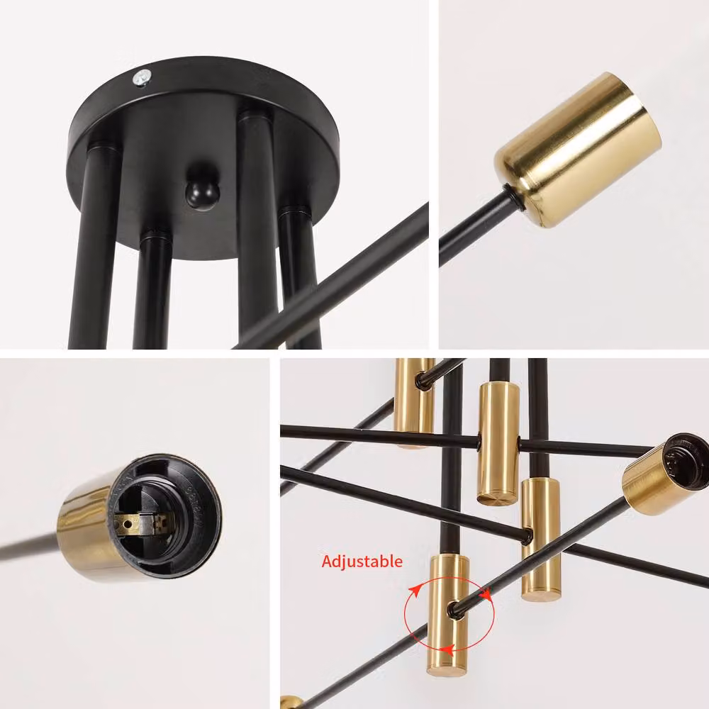 Pheashine Black and Gold Sputnik Ceiling Light, 8-Light Metal Industrial Design with E27 Sockets – 2