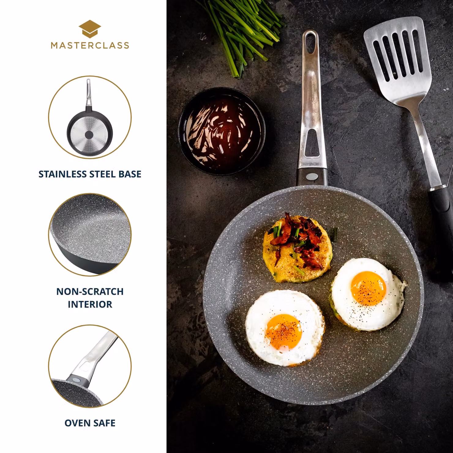 MasterClass Non-Stick Aluminium and Steel Frying Pan, 26cm, Black or Grey – 9
