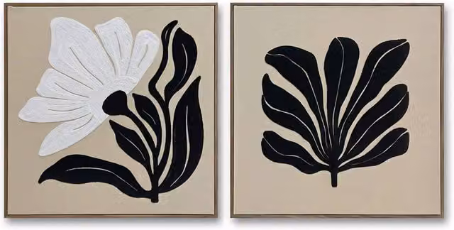 Homescapes Set of 2 Modern Abstract Embossed Framed Wall Art, W/H: 60 x 60 cm, Black, White and Beige