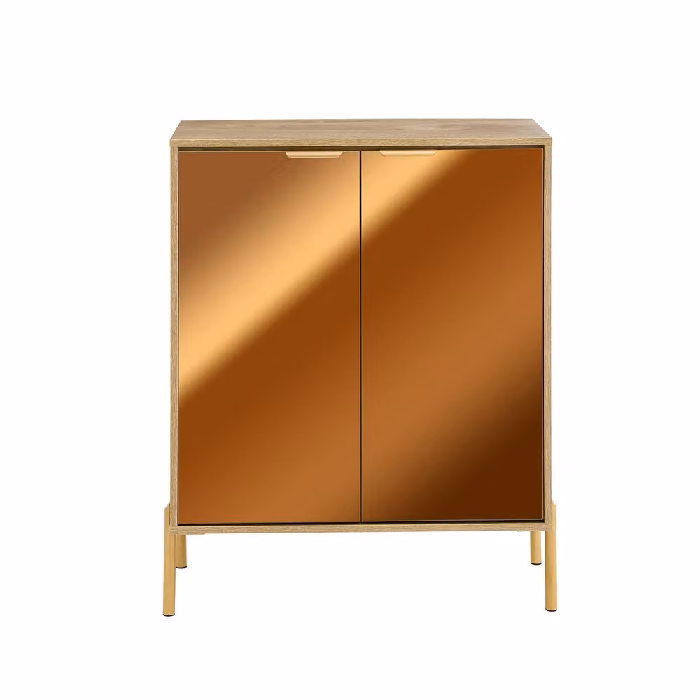 SoBuy Modern Entrance Cabinet with Mirrored Glass Doors and Internal Shelves in Oak – 2