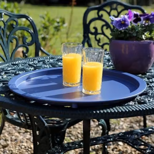 Harbour Housewares Set of 2 Round Matte Blue Metal Folding Tray Tables – 5