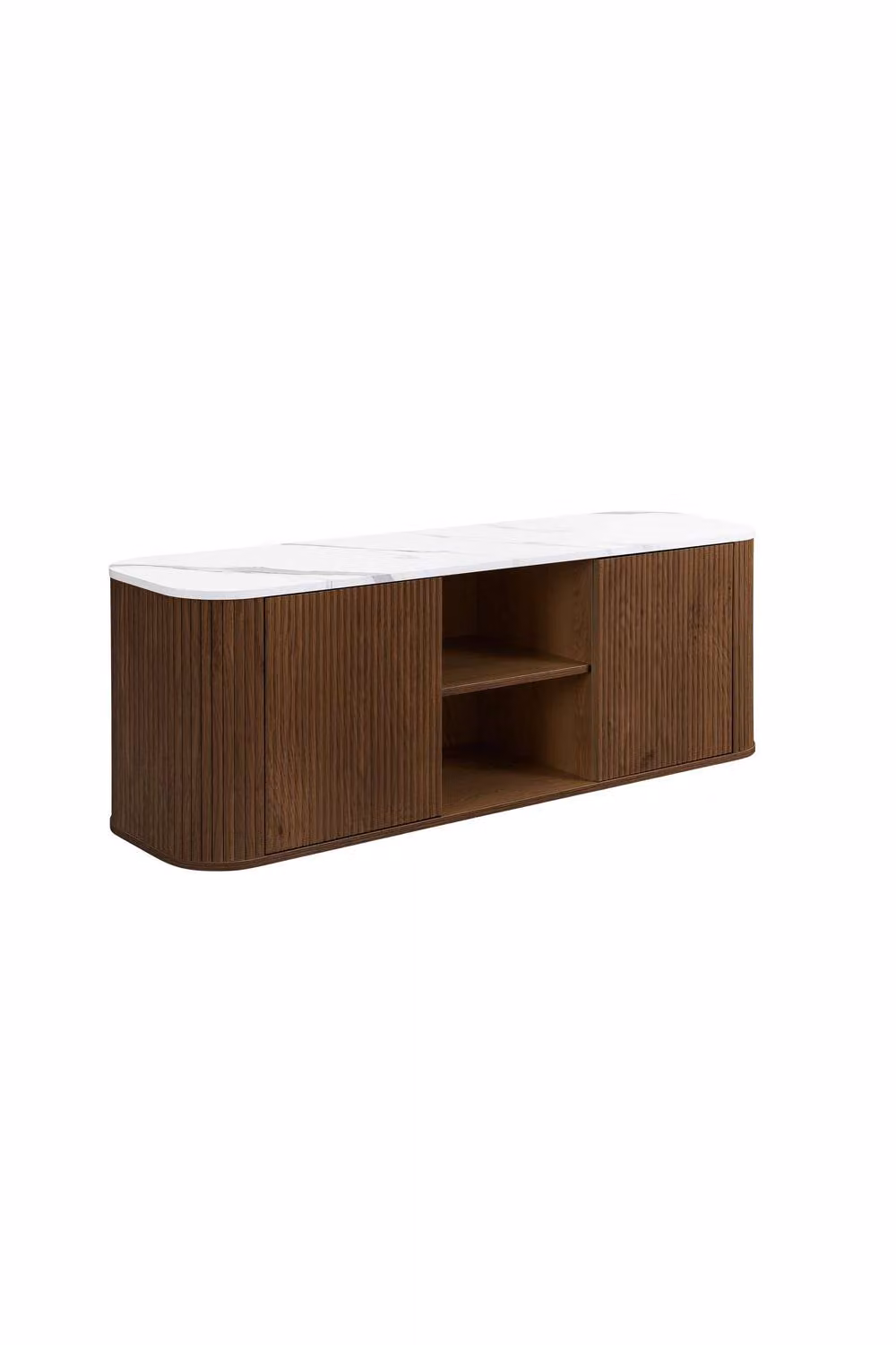 Birlea Kagu Large TV Unit in Walnut and Marble Effect with Fluted Ribbed Design, Brown, W: 140.0 cm, H: 48.0 cm – 6