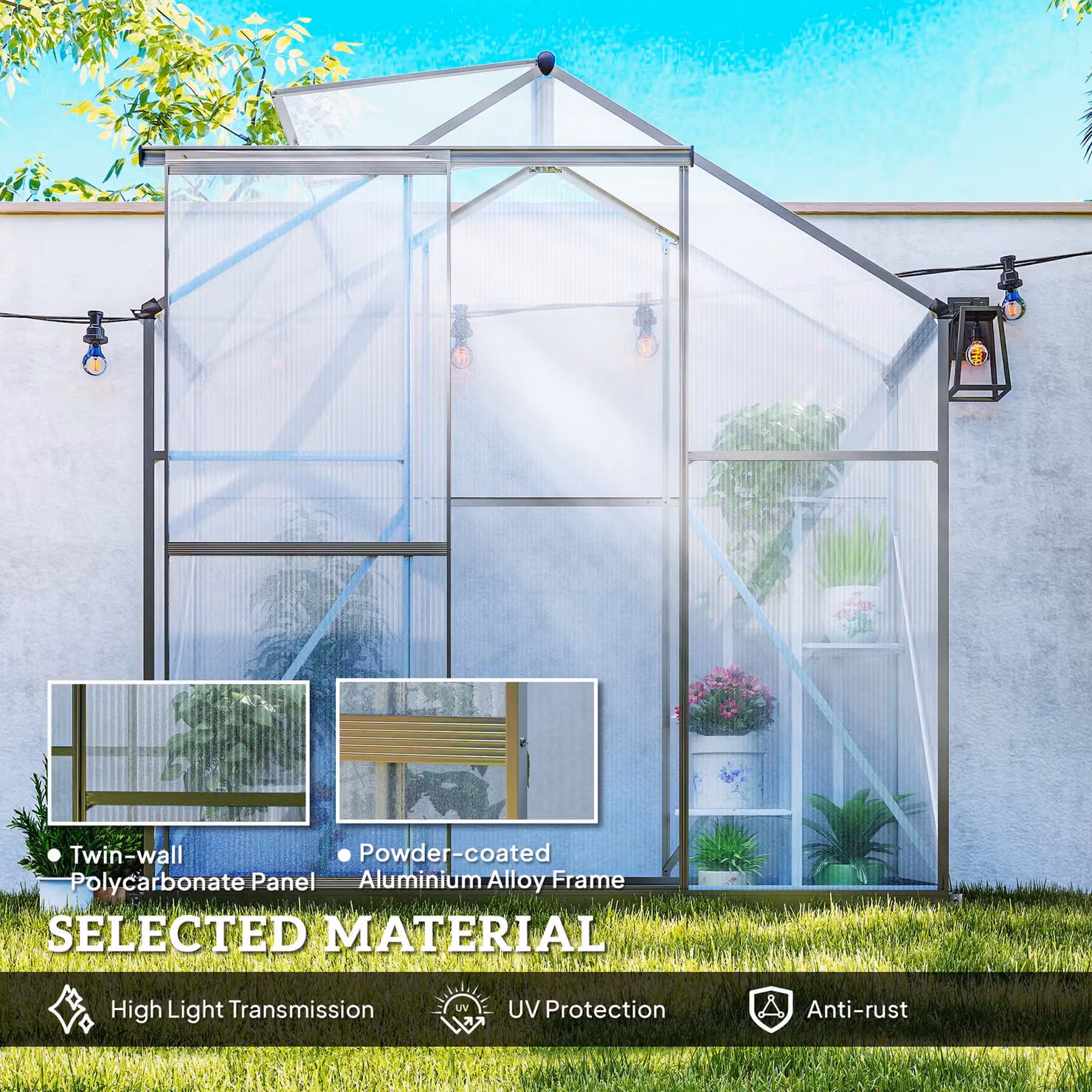 OUTSUNNY Aluminium Polycarbonate Greenhouse in Dark Grey, W/D/H: 183 x 76 x 183 cm – 3