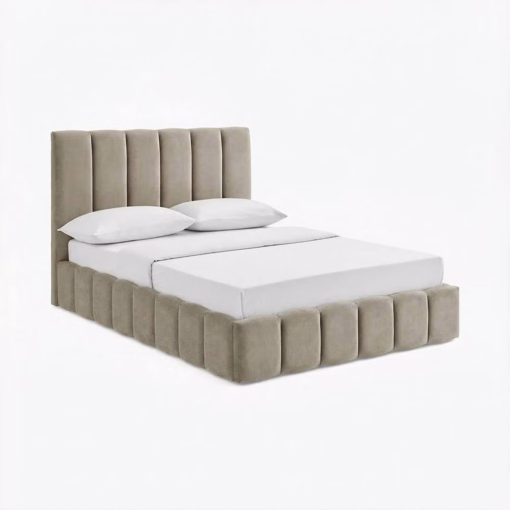 FurnitureboxUK Trifle Taupe Velvet Ottoman Double Bed Frame in Beige, 140 x 200 cm – 2