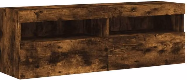 Berkfield Home Set of 2 TV Wall Cabinets with LED Lights in Smoked Oak Brown, W/D/H: 60 x 30 x 40 cm – 1