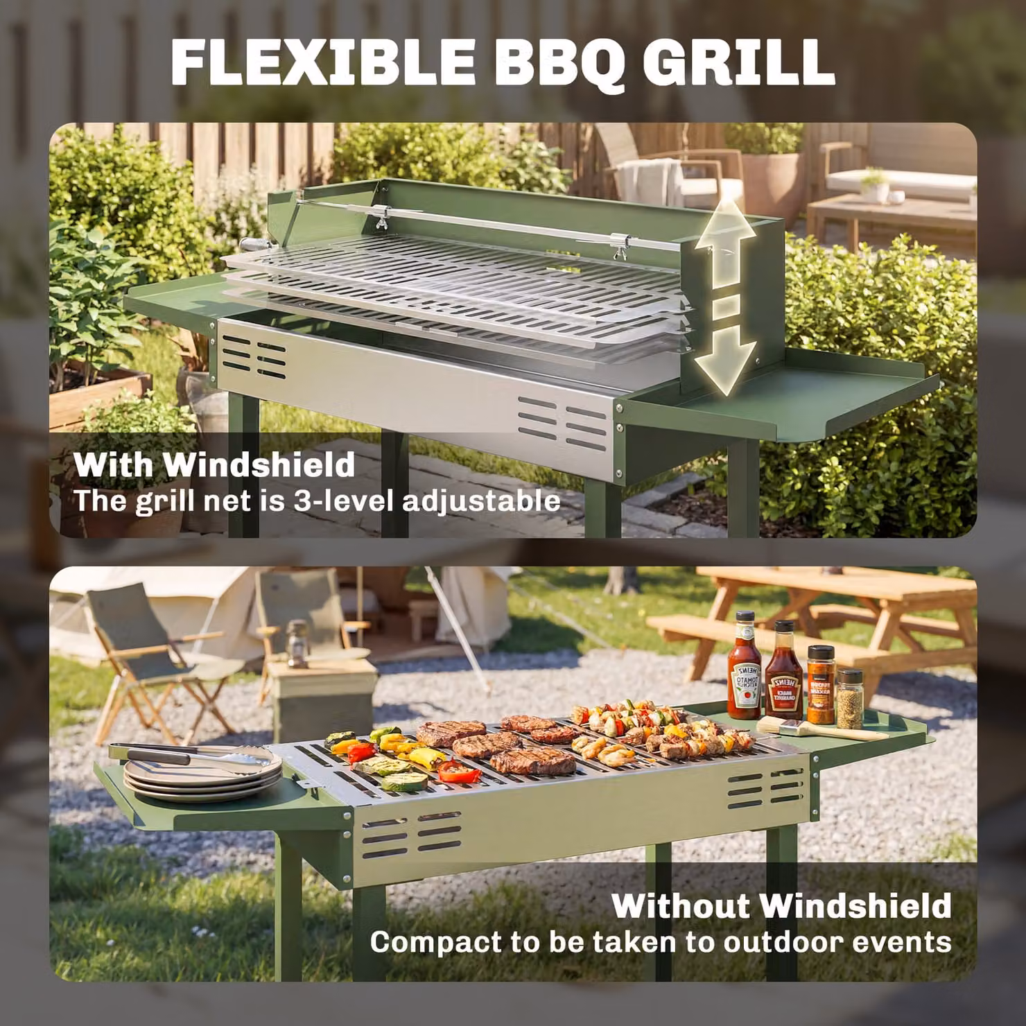 Outsunny Charcoal Rotisserie BBQ Grill with Stainless Steel Spit Roaster and Side Shelves, Dark Green, W/D/H: 118 x 90 x 90 cm – 5