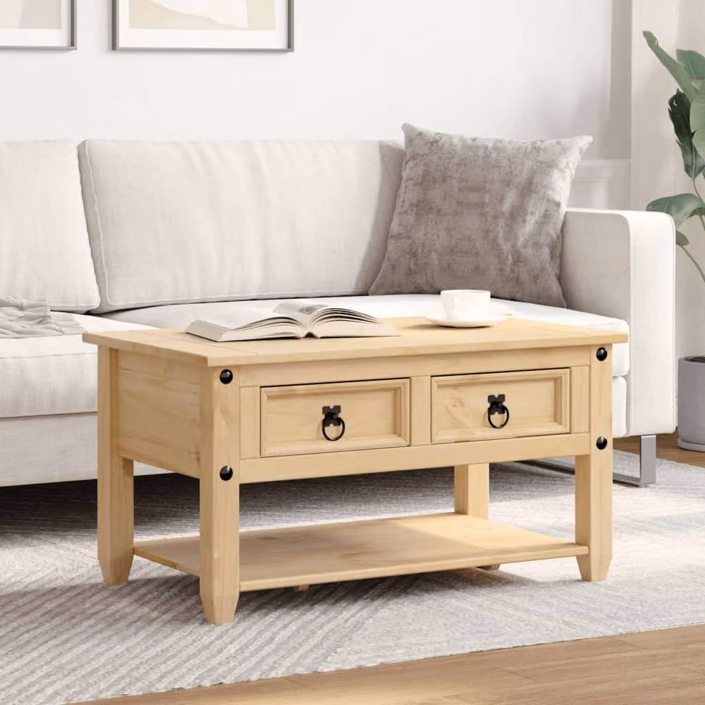Berkfield Home Corona Coffee Table with Drawers in Light Brown Solid Pine Wood, W: 85 cm, D: 50 cm, H: 45 cm – 2