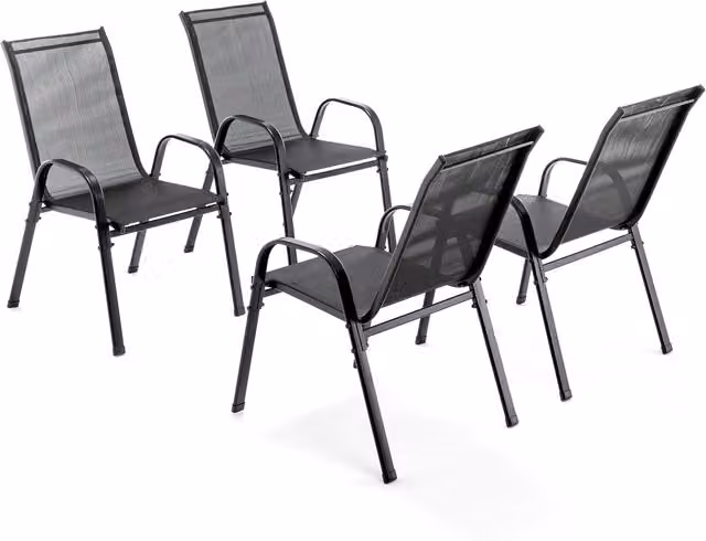 BIRCHTREE Set of 4 Stackable Modern Metal Garden Chairs in Matt Black