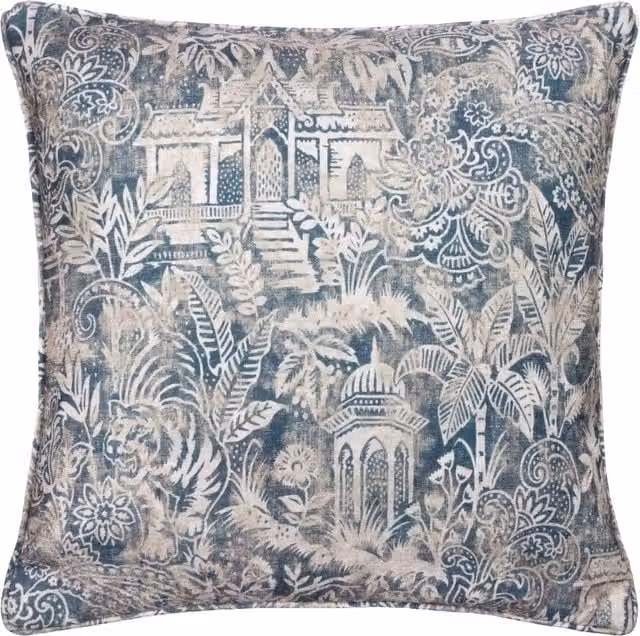 Wyld Haus Bengal Chenille Square Cushion in Wedgewood Blue with Feather Filling