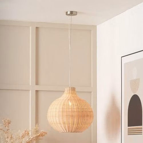 Ruma Rattan Dome Suspended Pendant Ceiling Light in Beige