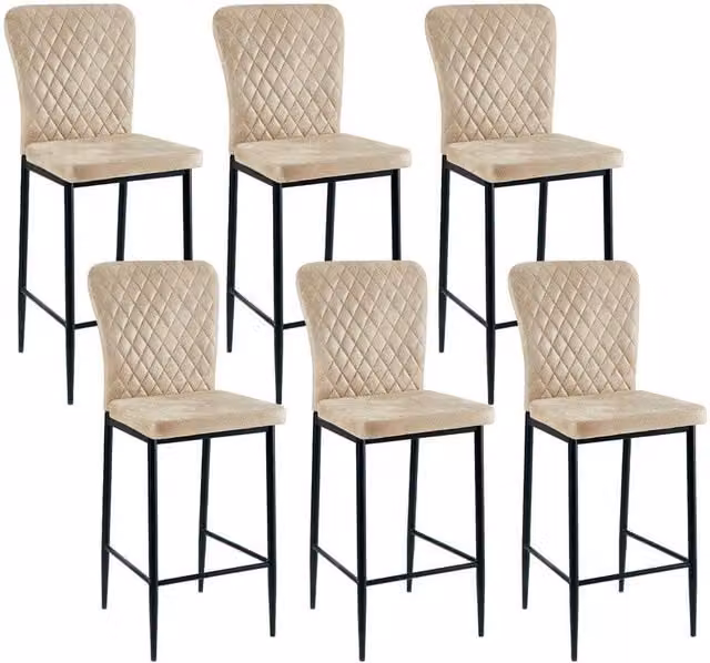 PAWNORA Set of 6 Modern Faux Suede Bar Stools in Beige