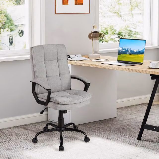 Costway Ergonomic Grey Fabric Office Chair with Armrests and Height Adjustment