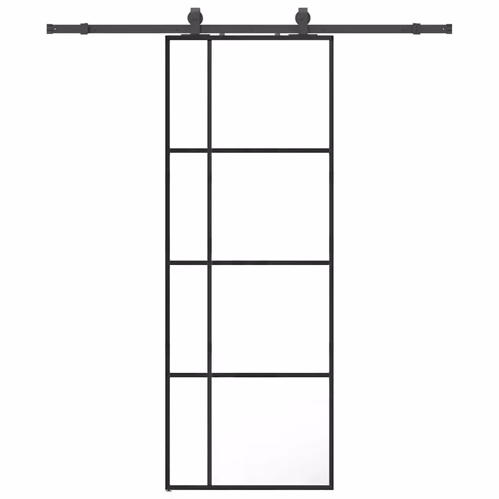Berkfield Home Modern Sliding Glass Door with Hardware Set in Black, W: 76 cm, H: 205 cm – 2