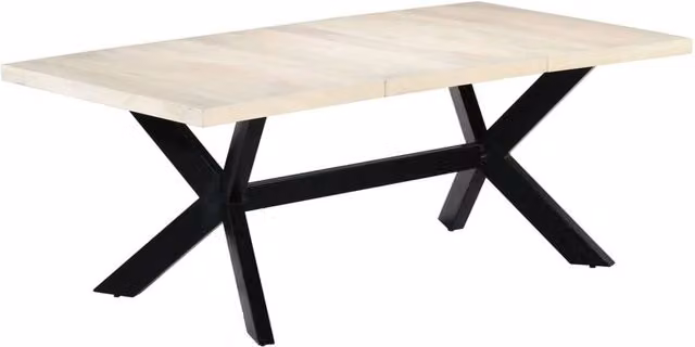 Berkfield Home White Rectangular Dining Table in Solid Mango Wood W/D/H: 200 x 100 x 75 cm