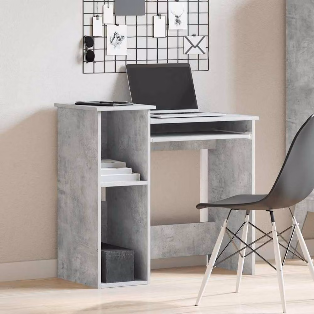 Berkfield Home Computer Desk with Shelves in Concrete Grey, W/D/H: 84 x 40 x 78 cm – 3