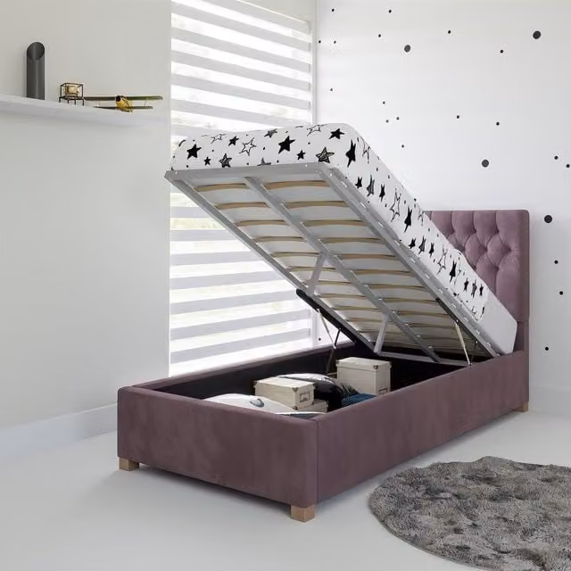 Rest Relax Mia Single Fabric Ottoman Bed in Pink, W/D/H: 90 x 200 cm