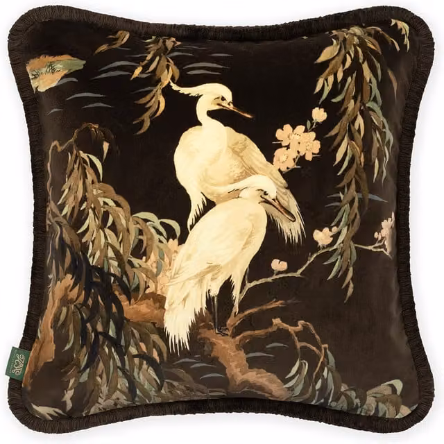 House of Hackney Zeus Medium Fringed Velvet Cushion in Brown, W/D/H: 45 x 45 x 45 cm