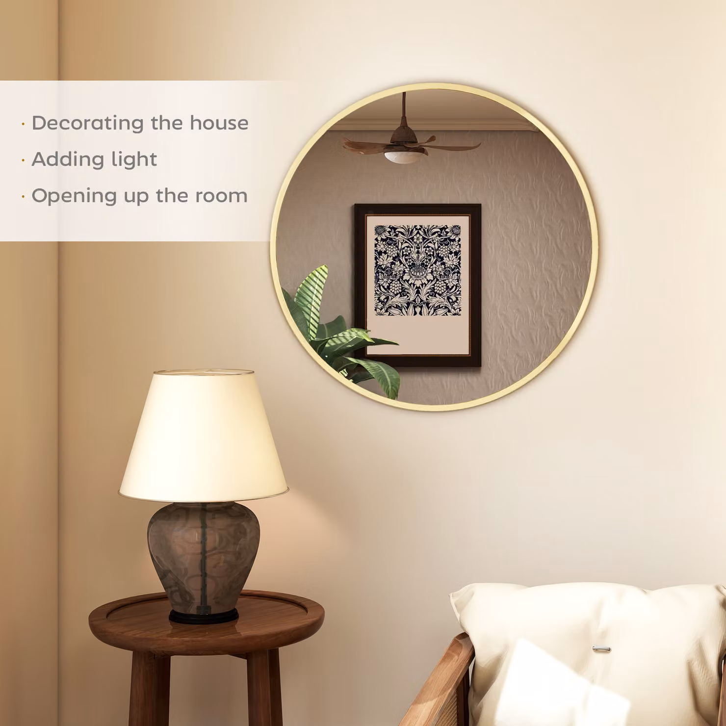 HOMCOM Modern Round Decorative Wall Mirror in Gold Tone, Diameter: 61 cm – 3