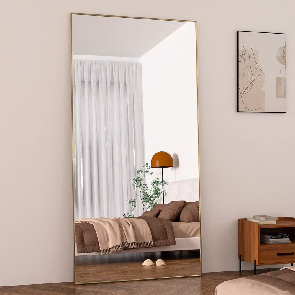 CASSILANDO Modern Rectangular Full Length Standing Wall Mirror with Metal Frame in Gold, H 193 x W 86 x D 1.4 cm – 2