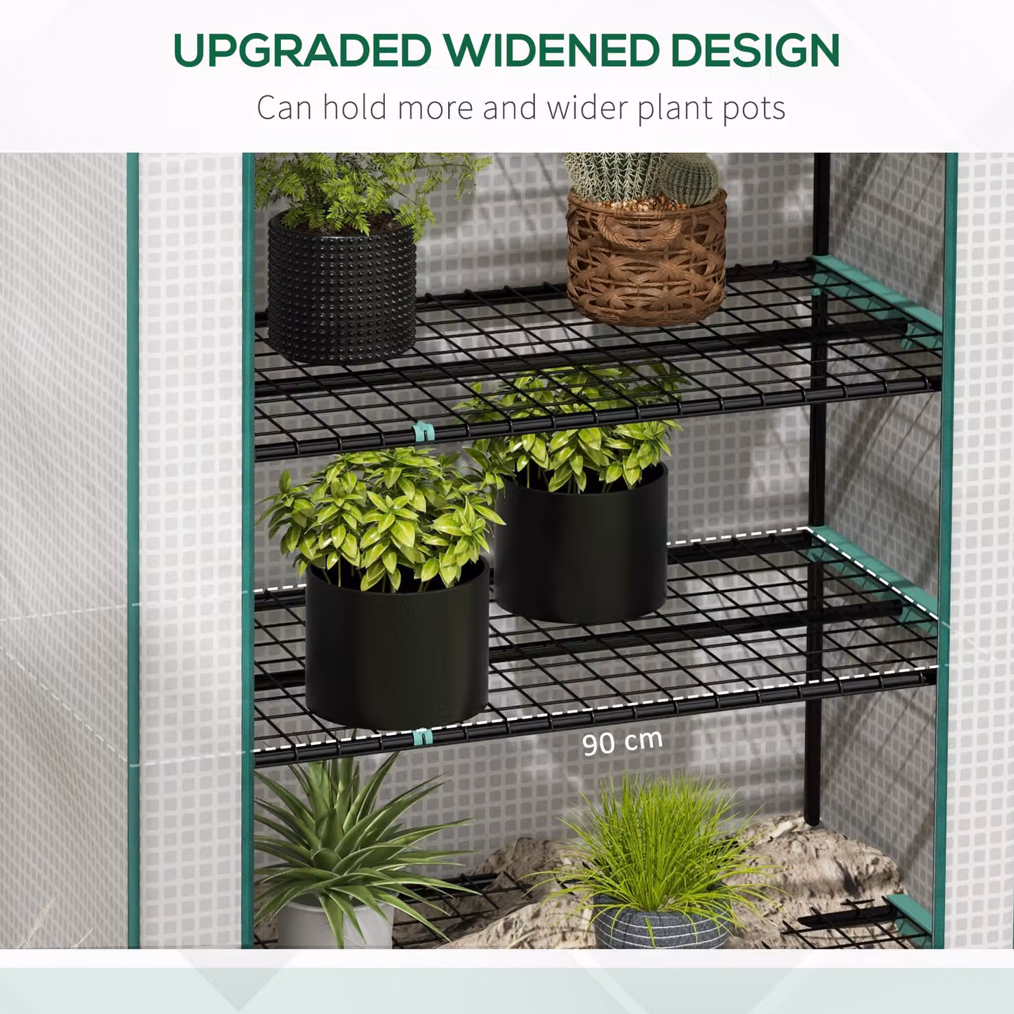 Outsunny 5 Tier Widened Mini Greenhouse with Reinforced PE Cover and Wire Shelves, White, H x W x D: 193 x 90 x 49 cm – 3