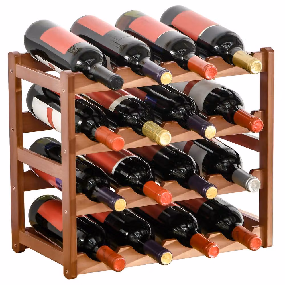 STILVORA 4 Tier Brown Lacquered Bamboo Wine Rack for 16 Bottles – 5