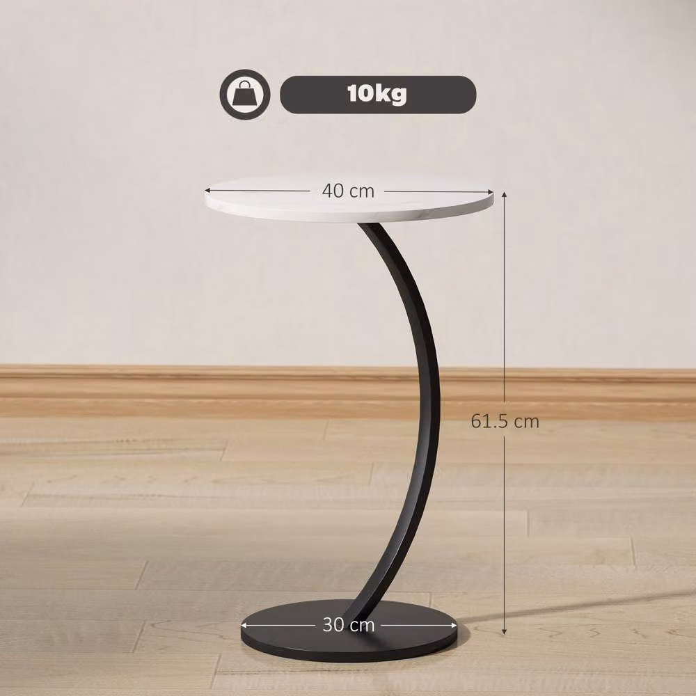 Wyld Haus Dimo Round C Shaped Side Table with White Marble Effect Top – 3