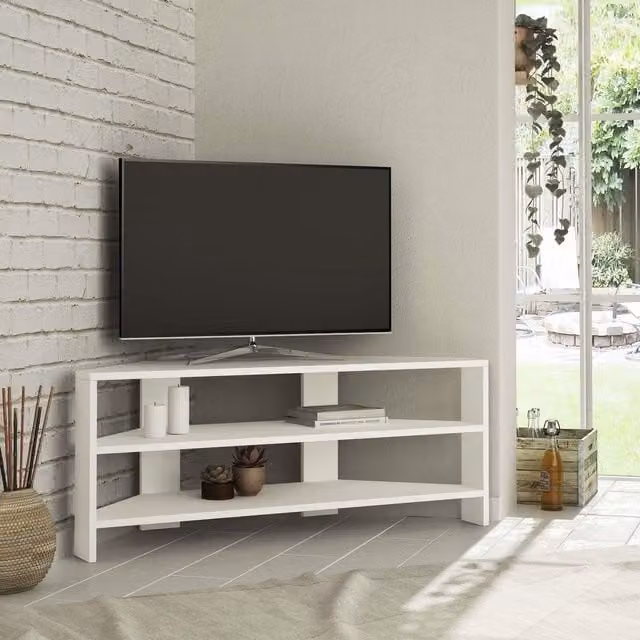 Decortie Thales Modern Corner TV Unit in White, 110cm – 2