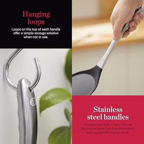Tower Good Food in partnership with 6 Piece Black Silicone and Stainless Steel Utensil Set with Hanging Loops, GF832252 – 9