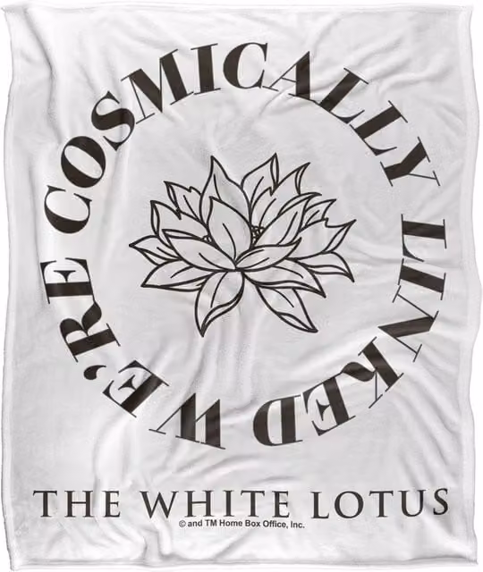 Warner Bros. White Lotus Cosmic Logo Super Soft Fluffy Polyester Throw Blanket in White and Multicolour, Large