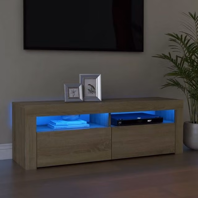Berkfield Home Modern TV Cabinet with LED Lights in Sonoma Oak Brown, W/D/H: 120 x 35 x 40 cm – 1